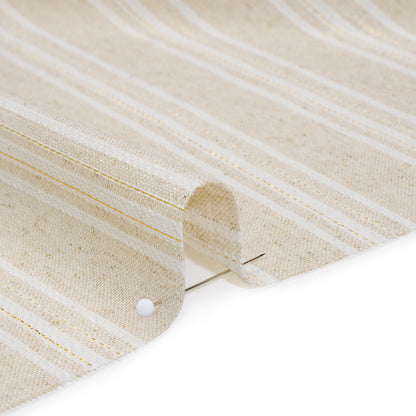 Cotton and Linen Blend Woven Made in Italy - Wheat Beige, Natural White and Metallic Gold Stripes