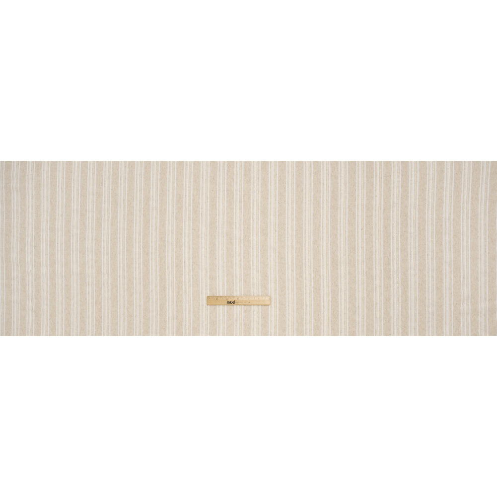 Cotton and Linen Blend Woven Made in Italy - Wheat Beige, Natural White and Metallic Gold Stripes - Full