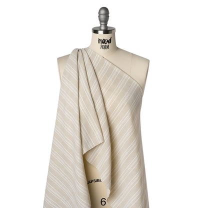 Cotton and Linen Blend Woven Made in Italy - Wheat Beige, Natural White and Metallic Gold Stripes