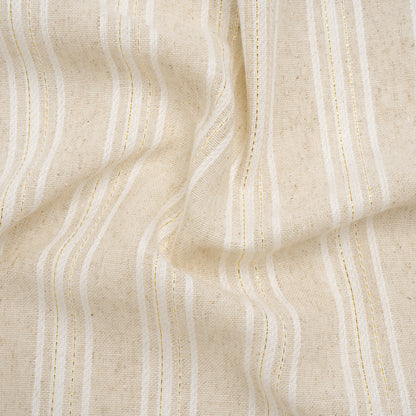 Cotton and Linen Blend Woven Made in Italy - Wheat Beige, Natural White and Metallic Gold Stripes