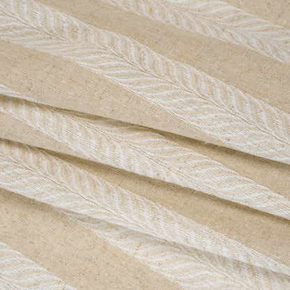 Cotton and Linen Blend Woven Made in Italy - Toasted Beige and White Leafy Stripes
