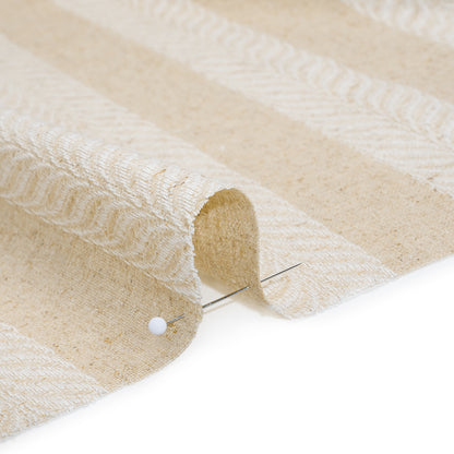 Cotton and Linen Blend Woven Made in Italy - Toasted Beige and White Leafy Stripes