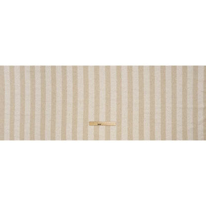 Cotton and Linen Blend Woven Made in Italy - Toasted Beige and White Leafy Stripes