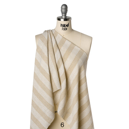 Cotton and Linen Blend Woven Made in Italy - Toasted Beige and White Leafy Stripes