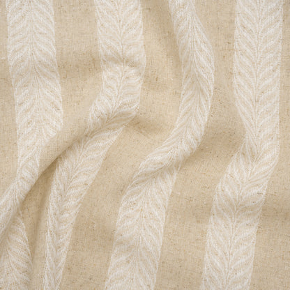 Cotton and Linen Blend Woven Made in Italy - Toasted Beige and White Leafy Stripes