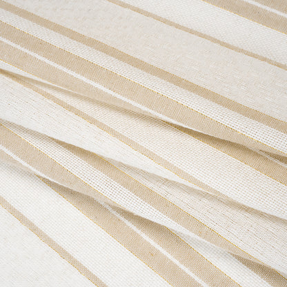 Cotton and Linen Blend Woven Made in Italy - Natural Beige, White and Metallic Gold Textured Stripes