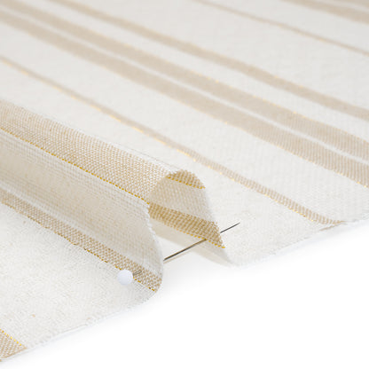 Cotton and Linen Blend Woven Made in Italy - Natural Beige, White and Metallic Gold Textured Stripes