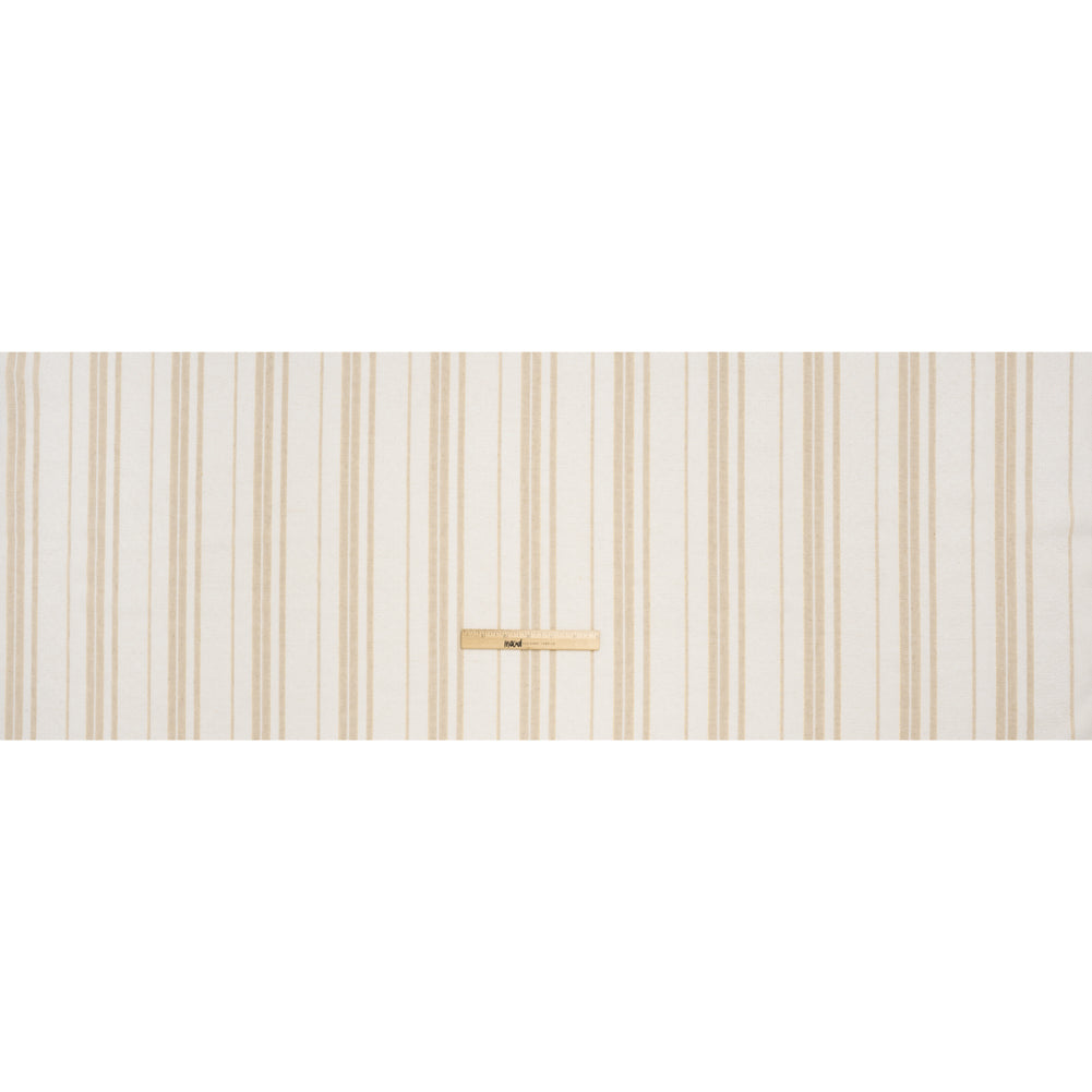 Cotton and Linen Blend Woven Made in Italy - Natural Beige, White and Metallic Gold Textured Stripes - Full