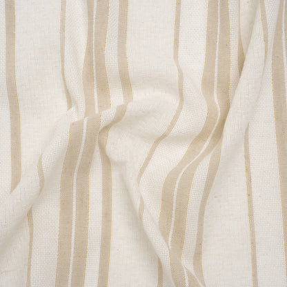 Cotton and Linen Blend Woven Made in Italy - Natural Beige, White and Metallic Gold Textured Stripes
