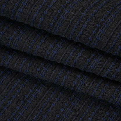 Wool Blend Boucle Made in Italy - Deep Navy Blue and Charcoal Black Textured Stripes