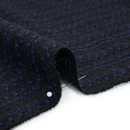 Wool Blend Boucle Made in Italy - Deep Navy Blue and Charcoal Black Textured Stripes