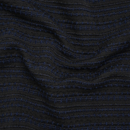 Wool Blend Boucle Made in Italy - Deep Navy Blue and Charcoal Black Textured Stripes