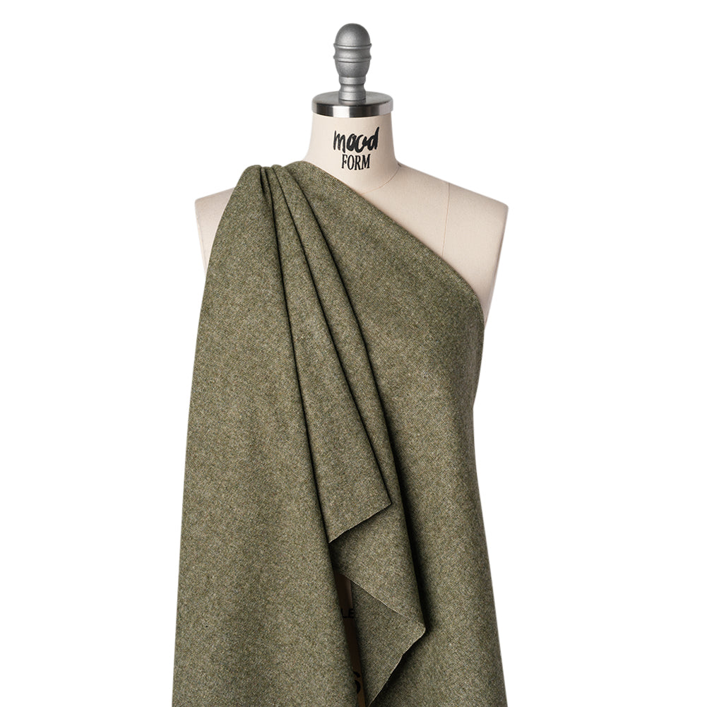 Wool and Polyamide Woven Made in Italy - Olive Green and Grey Heathered - Drape
