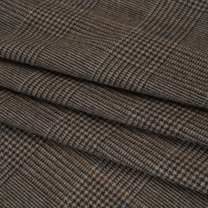 Wool and Polyester Tweed Made in Italy - Chocolate Brown and Dark Beige Glen Plaid