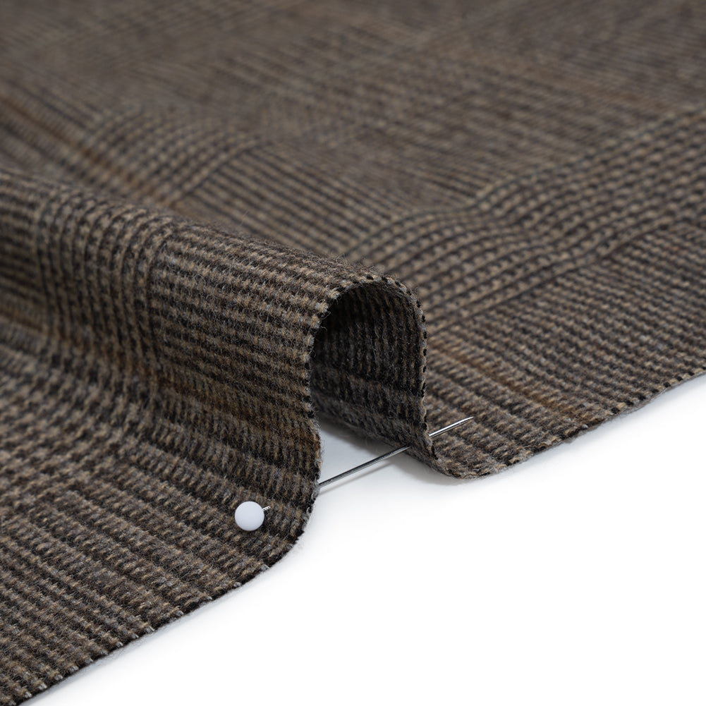 Wool and Polyester Tweed Made in Italy - Chocolate Brown and Dark Beige Glen Plaid - Detail