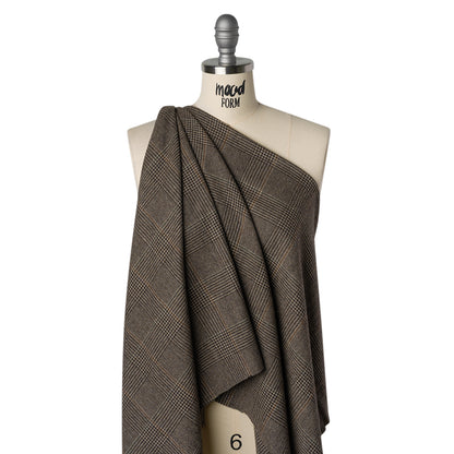 Wool and Polyester Tweed Made in Italy - Chocolate Brown and Dark Beige Glen Plaid