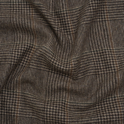 Wool and Polyester Tweed Made in Italy - Chocolate Brown and Dark Beige Glen Plaid