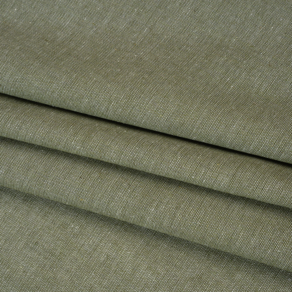 Cotton and Polyester Chambray Made in Italy - Heathered Light Moss Green - Folded