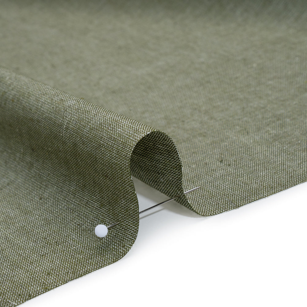 Cotton and Polyester Chambray Made in Italy - Heathered Light Moss Green - Detail