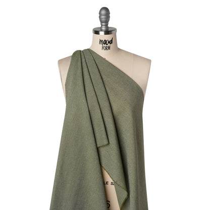 Cotton and Polyester Chambray Made in Italy - Heathered Light Moss Green