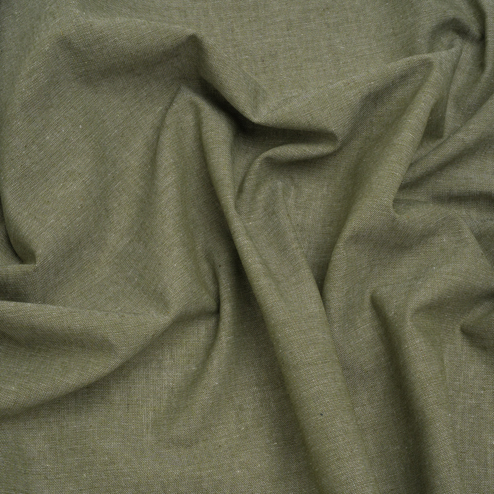 Cotton and Polyester Chambray Made in Italy - Heathered Light Moss Green