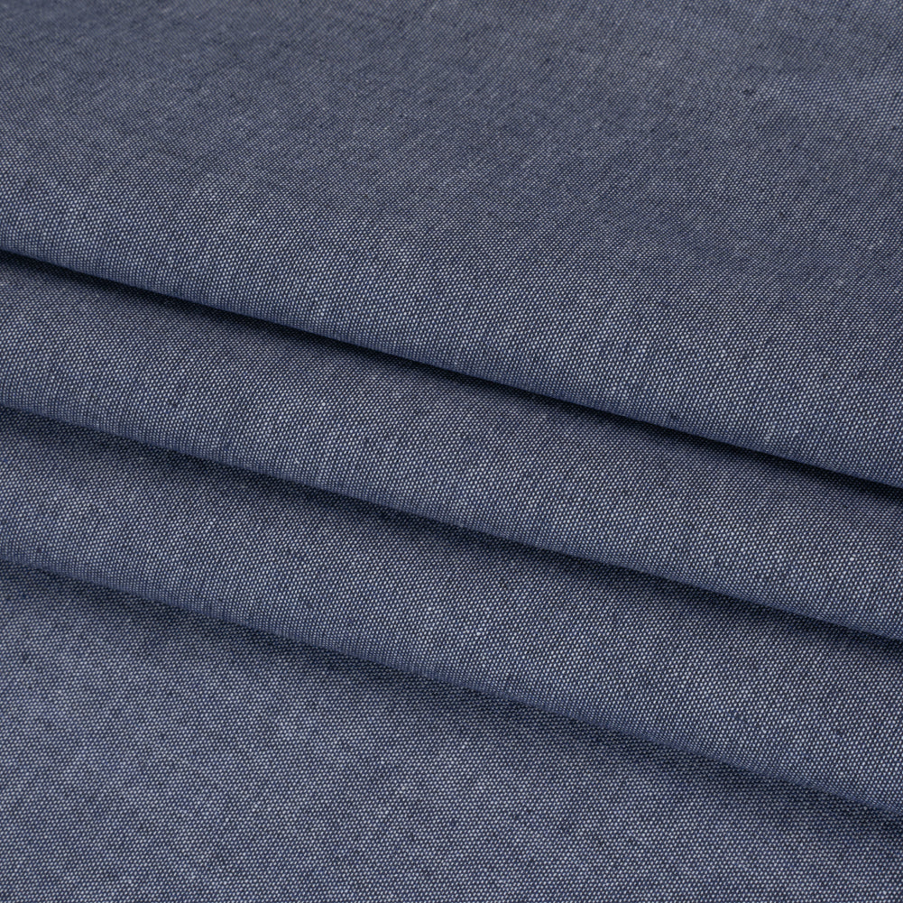 Cotton and Polyester Chambray Made in Italy - Heathered Denim Blue - Folded