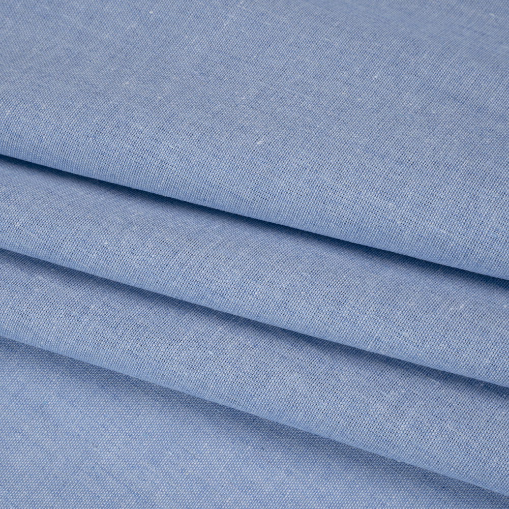 Cotton and Polyester Chambray Made in Italy - Heathered Chambray Blue - Folded