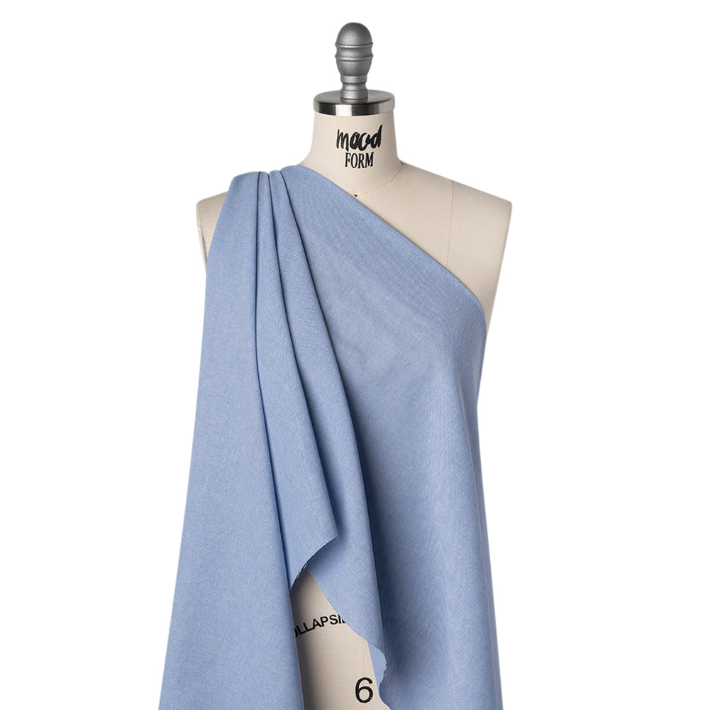 Cotton and Polyester Chambray Made in Italy - Heathered Chambray Blue - Drape