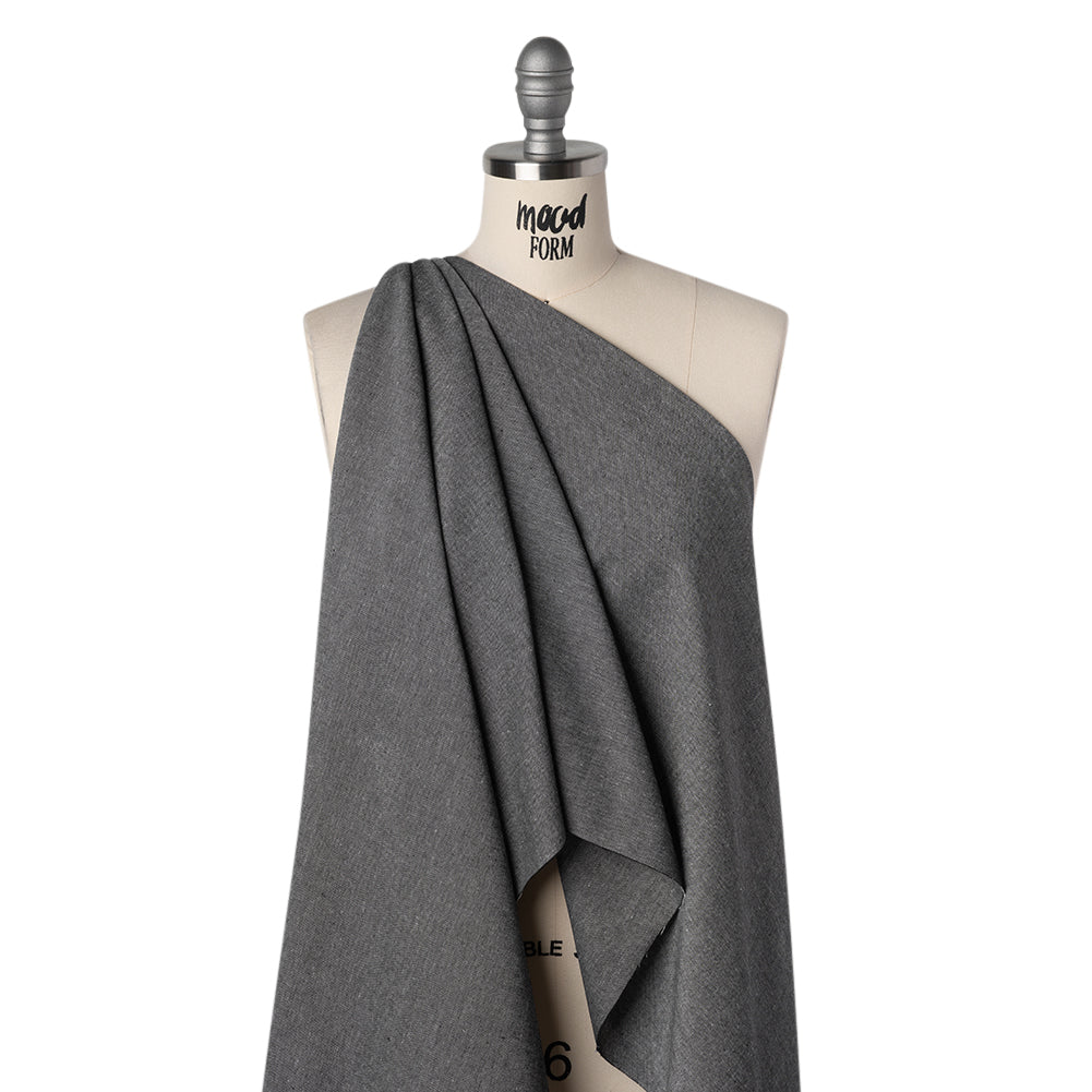 Cotton and Polyester Chambray Made in Italy - Heathered Soft Smoke Black - Drape