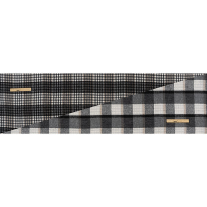 Brushed Polyester and Wool Double Cloth Coating Made in Italy - Stone Gray, Black and Beige Block Check and Houndstooth