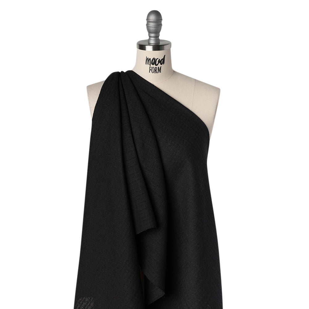 Linen and Cotton Waffle Woven Made in Italy - Black - Drape
