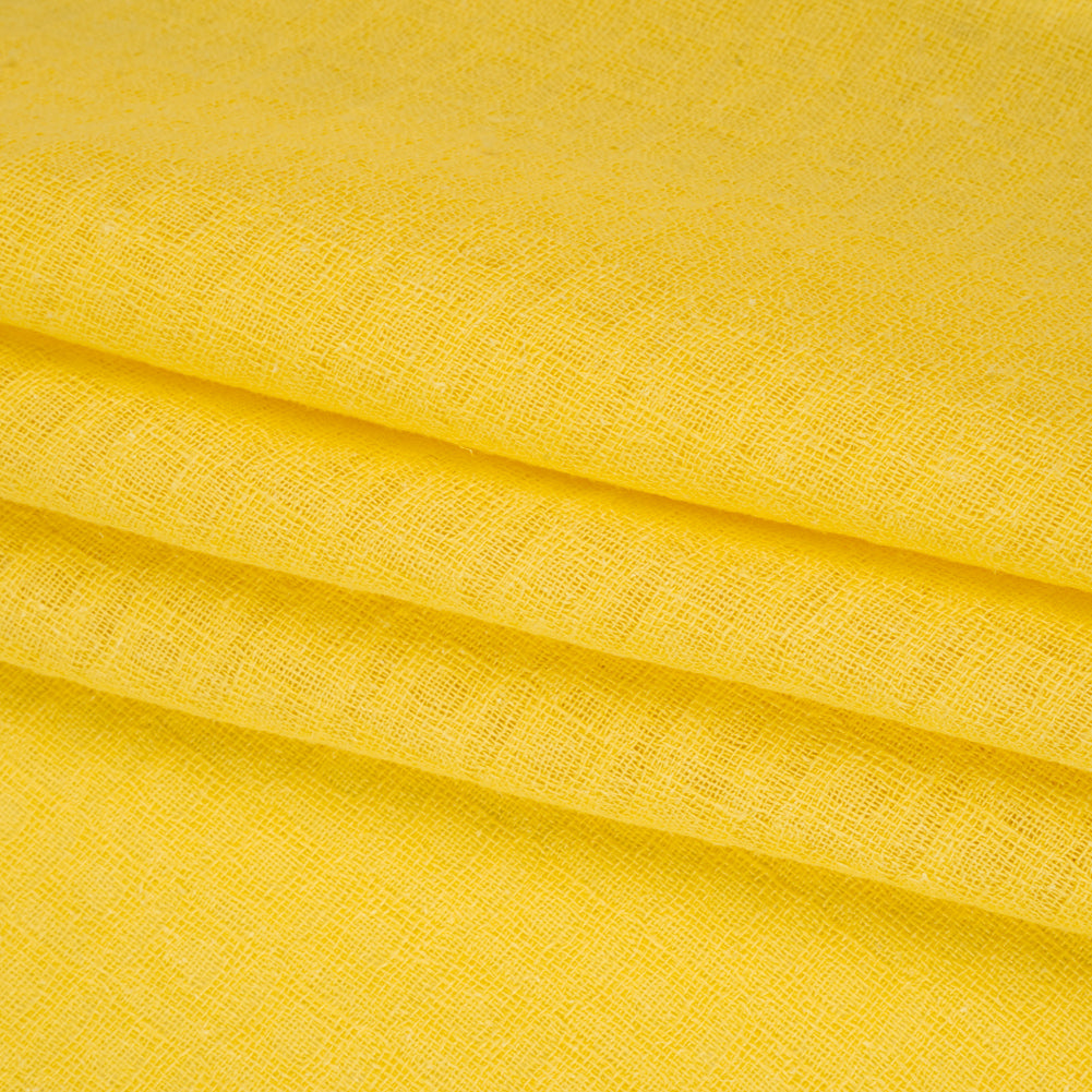 Linen and Cotton Waffle Woven Made in Italy - Bright Sun Yellow - Folded