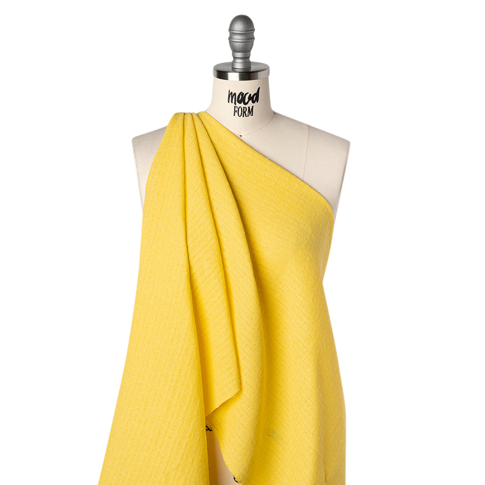 Linen and Cotton Waffle Woven Made in Italy - Bright Sun Yellow - Drape