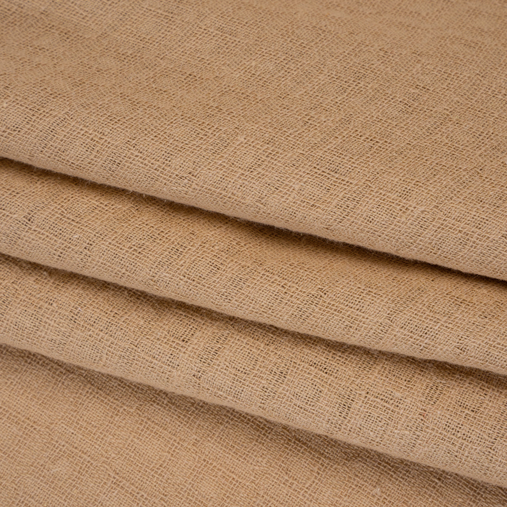 Linen and Cotton Waffle Woven Made in Italy - Camel Beige - Folded