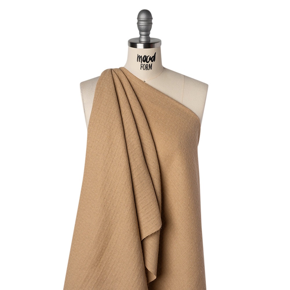 Linen and Cotton Waffle Woven Made in Italy - Camel Beige - Drape