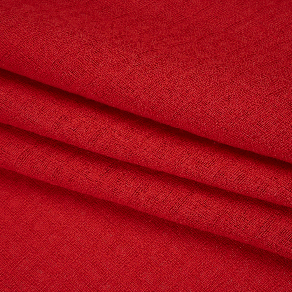 Linen and Cotton Waffle Woven Made in Italy - Chili Pepper Red - Folded