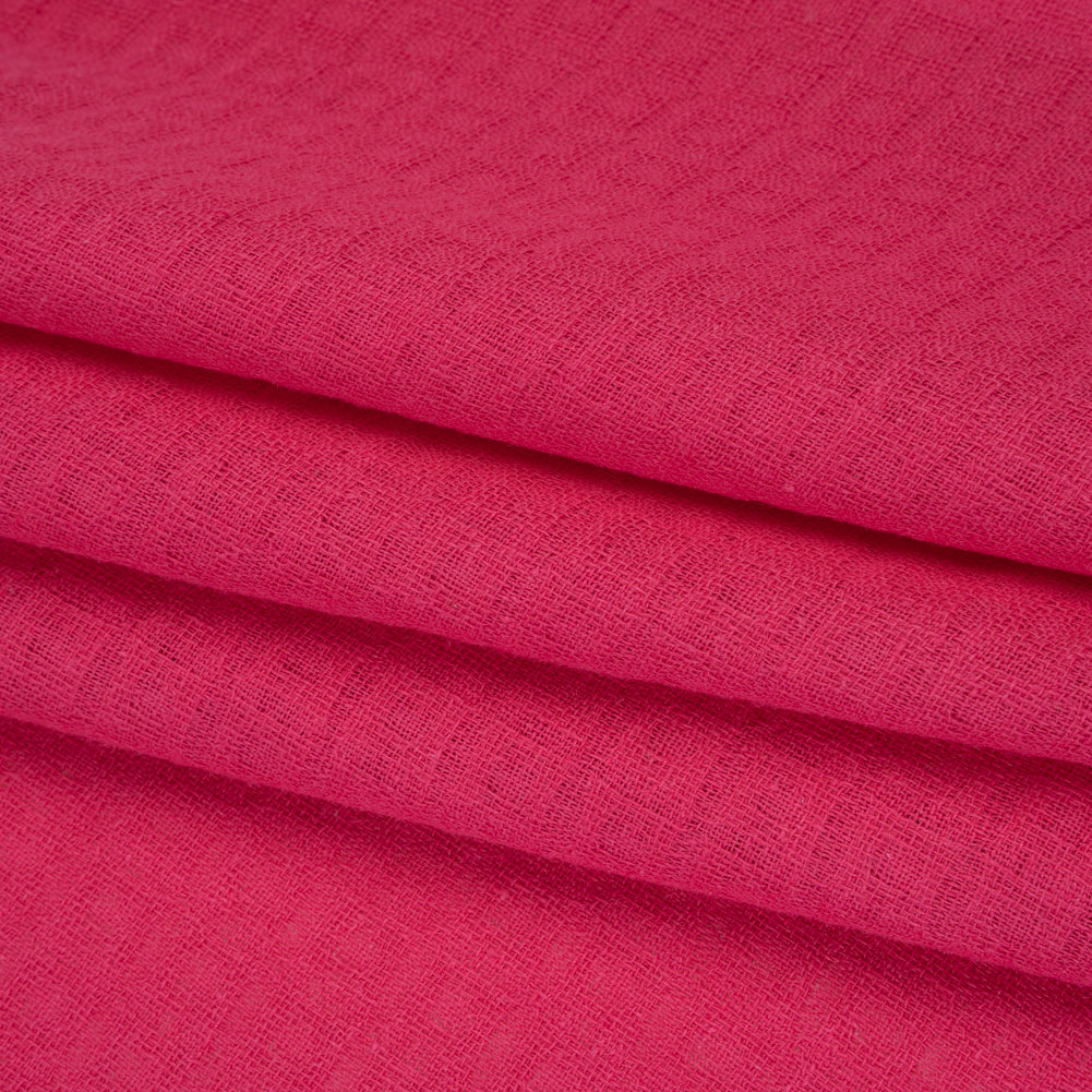 Linen and Cotton Waffle Woven Made in Italy - Fuchsia Pink - Folded