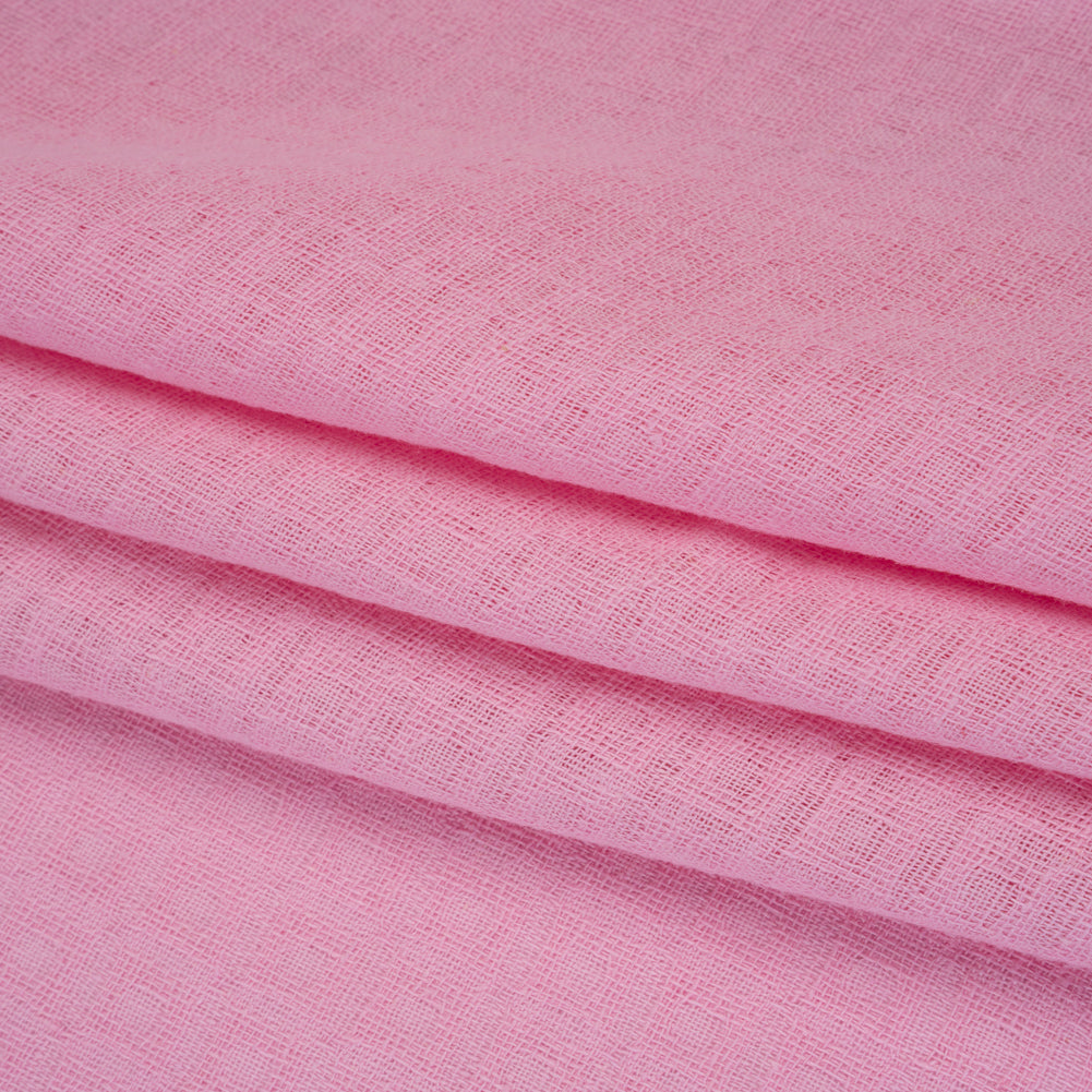 Linen and Cotton Waffle Woven Made in Italy - Bubblegum Pink - Folded