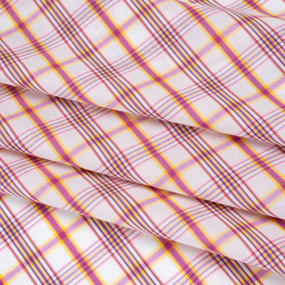 Stretch Cotton and Nylon Shirting Made in Italy - Neon Yellow, Fluorescent Pink and White Plaid