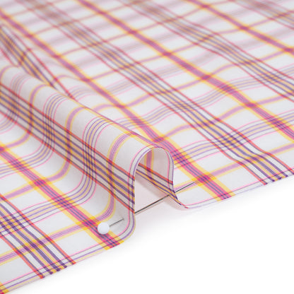 Stretch Cotton and Nylon Shirting Made in Italy - Neon Yellow, Fluorescent Pink and White Plaid