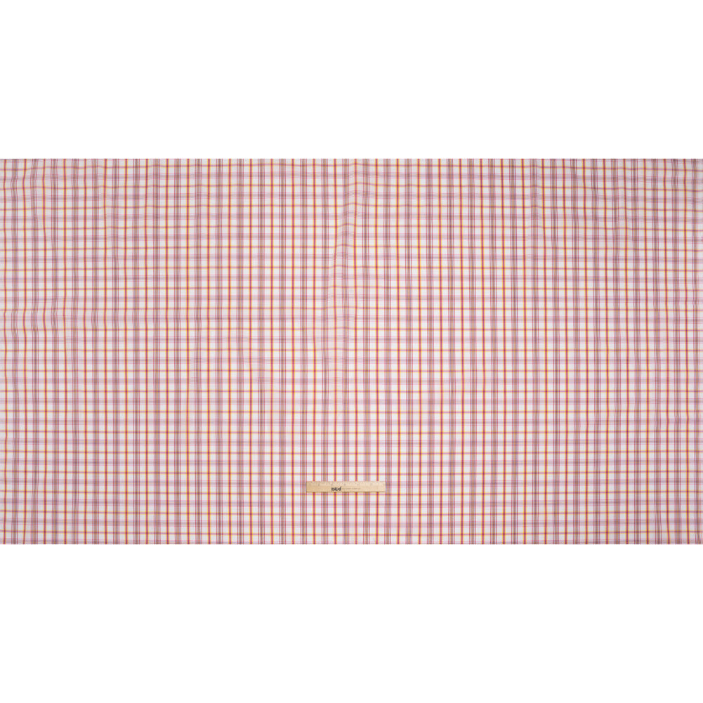 Stretch Cotton and Nylon Shirting Made in Italy - Neon Yellow, Fluorescent Pink and White Plaid - Full