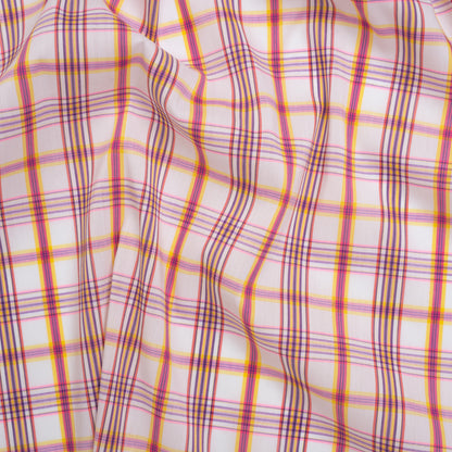 Stretch Cotton and Nylon Shirting Made in Italy - Neon Yellow, Fluorescent Pink and White Plaid
