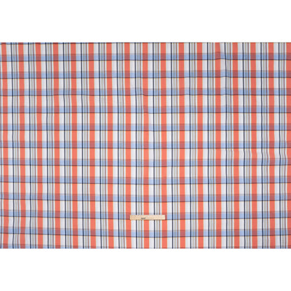 Stretch Cotton and Nylon Shirting Made in Italy - Coral Pink, Light Blue and Metallic Gold Plaid