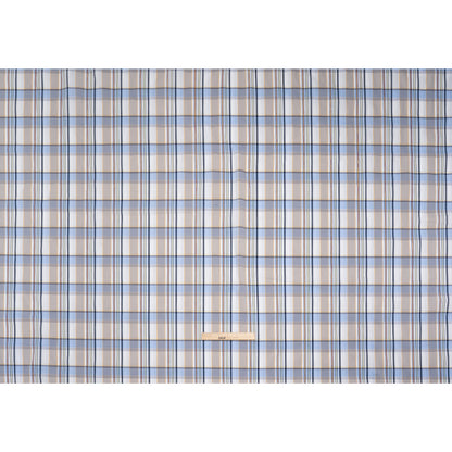 Stretch Cotton and Nylon Shirting Made in Italy - Powder Blue, Beige and Metallic Gold Plaid