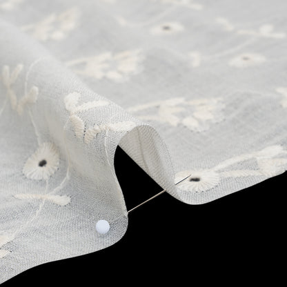 Viscose Embroidered Eyelet Voile Made in Italy - Antique White Floral