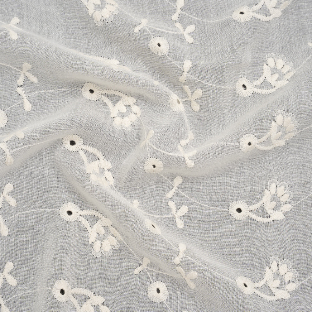 Viscose Embroidered Eyelet Voile Made in Italy - Antique White Floral