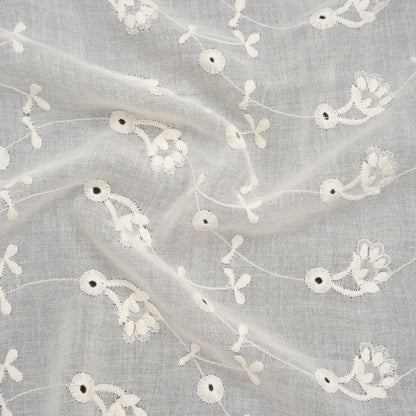 Viscose Embroidered Eyelet Voile Made in Italy - Antique White Floral