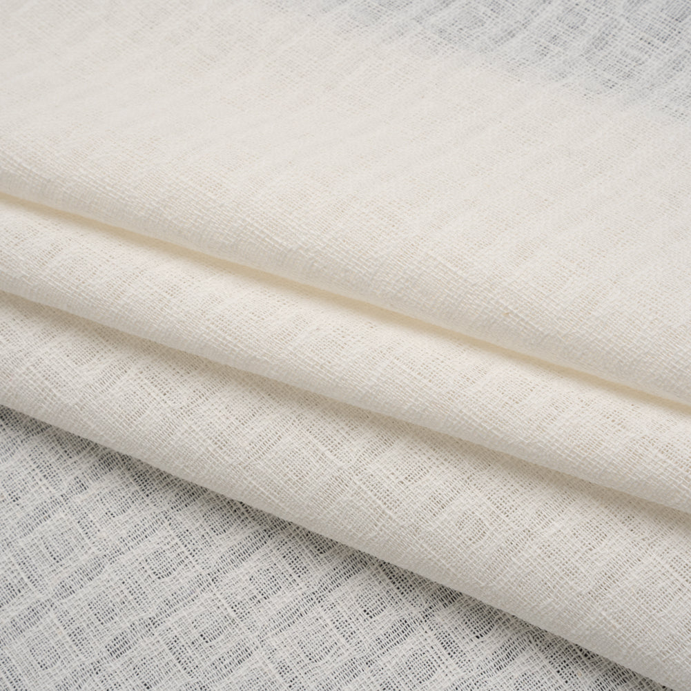 Linen and Cotton Waffle Woven Made in Italy - Natural Ecru White - Folded