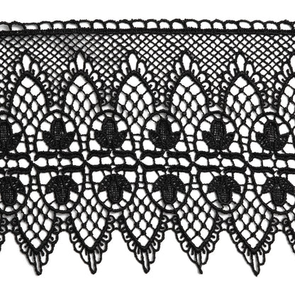 Venise Lace Trim with Scalloped Edge - 4.5" - Black Floral Reflections and Arches
