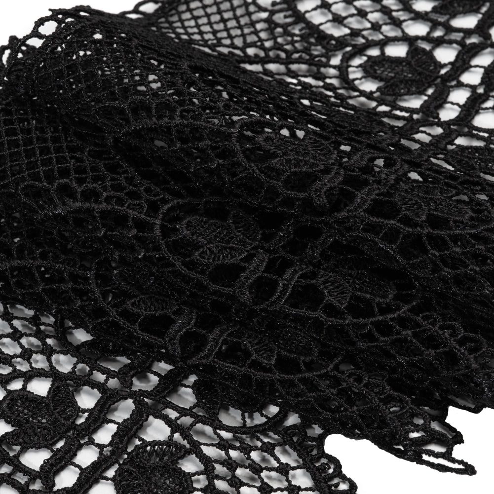 Venise Lace Trim with Scalloped Edge - 4.5" - Black Floral Reflections and Arches - Detail